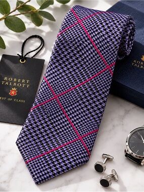 Robert Talbott Best‎ of Class NWT Silk Tie Purple Black Geometric Grid Luxury